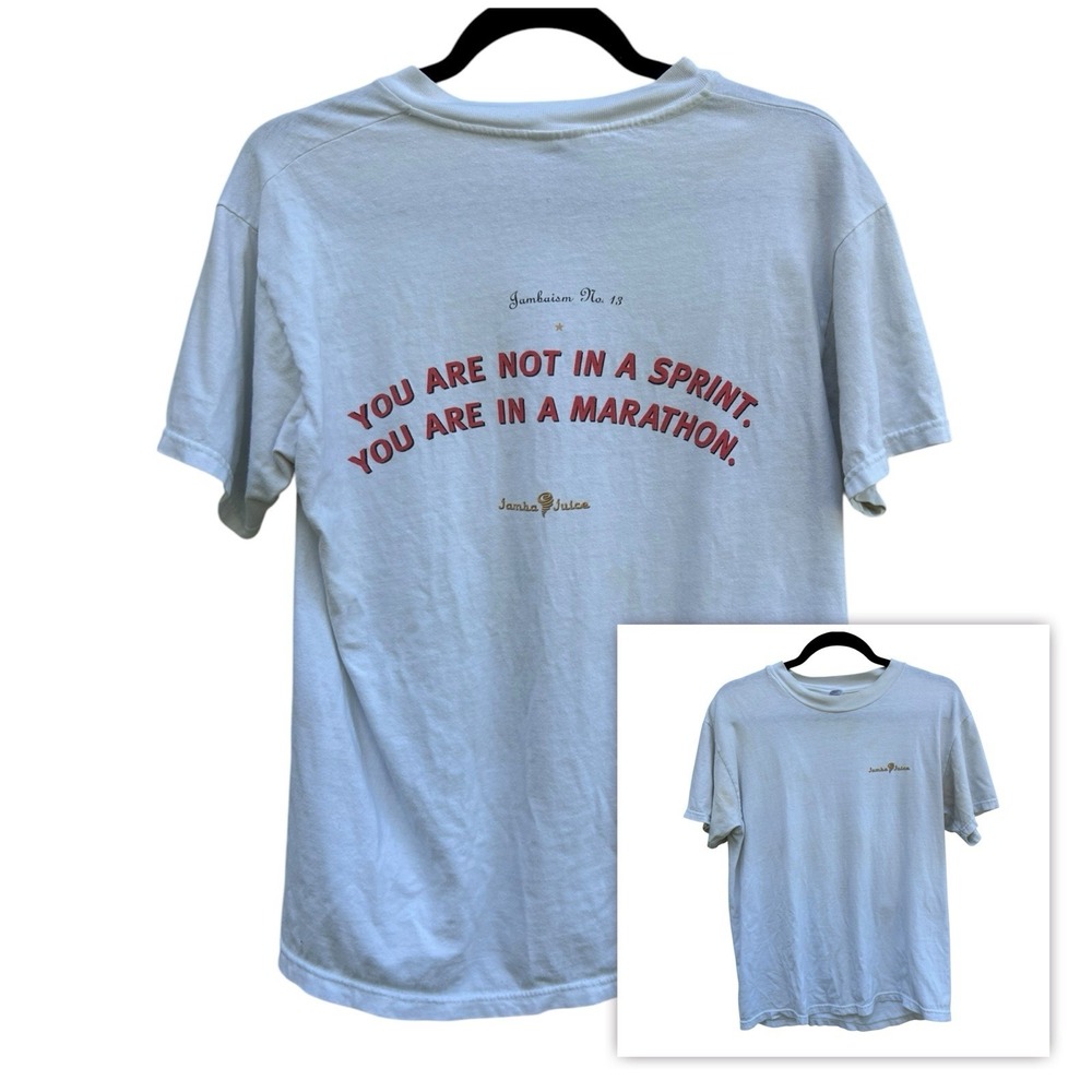Vintage Jamba Juice Men Medium T Shirt Double Sided Hanes Beefy T White 90s